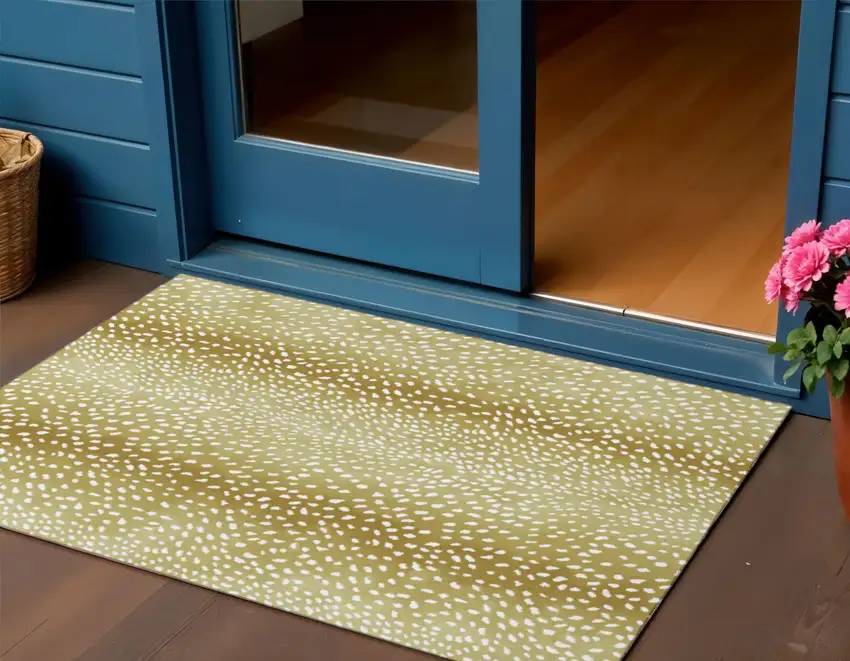 Gold And White Animal Print Washable Indoor Outdoor Area Rug Photo 1