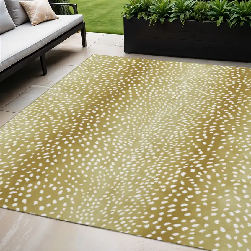 Gold And White Animal Print Washable Indoor Outdoor Area Rug Photo 1