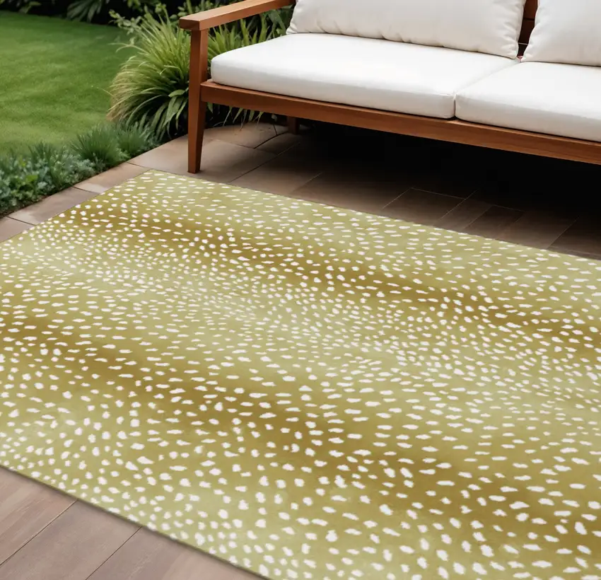 Gold And White Animal Print Washable Indoor Outdoor Area Rug Photo 1