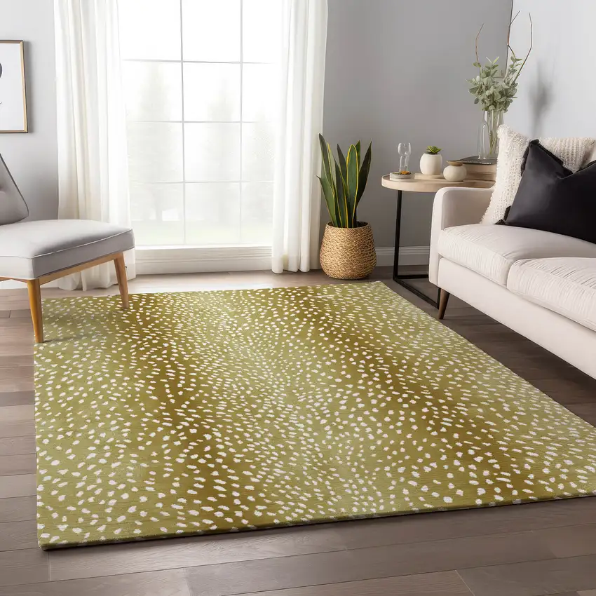 Gold And White Animal Print Washable Indoor Outdoor Area Rug Photo 7