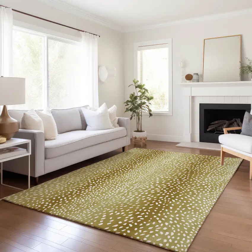 Gold And White Animal Print Washable Indoor Outdoor Area Rug Photo 6