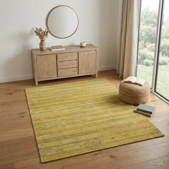 Gold And Yellow Striped Hand Knotted Area Rug Photo 1