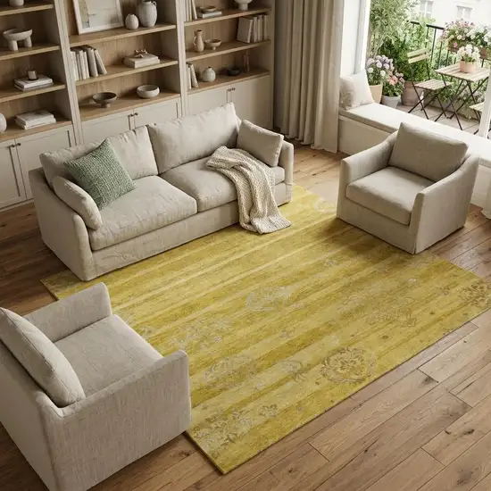 Gold And Yellow Striped Hand Knotted Area Rug Photo 1