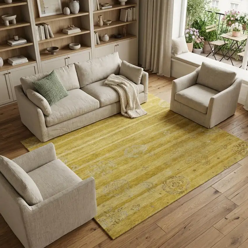 Gold And Yellow Striped Hand Knotted Area Rug Photo 1