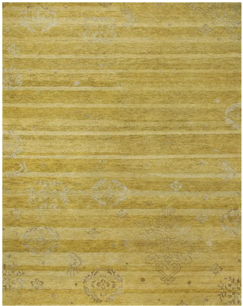 Gold And Yellow Striped Hand Knotted Area Rug Photo 2
