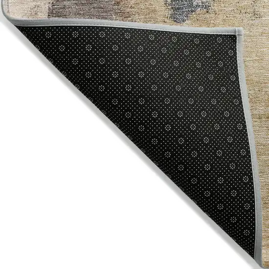 Gold Beige And Blue Abstract Washable Indoor Outdoor Area Rug Photo 3