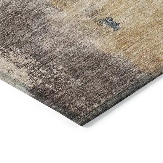 Gold Beige And Blue Abstract Washable Indoor Outdoor Area Rug Photo 4