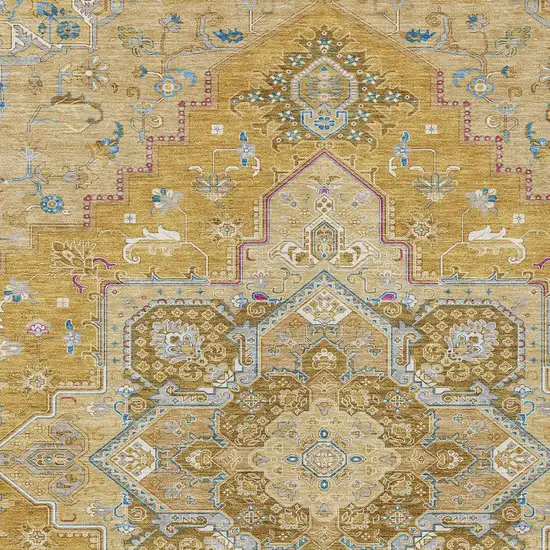 Gold Beige And Blue Oriental Washable Indoor Outdoor Area Rug Photo 7
