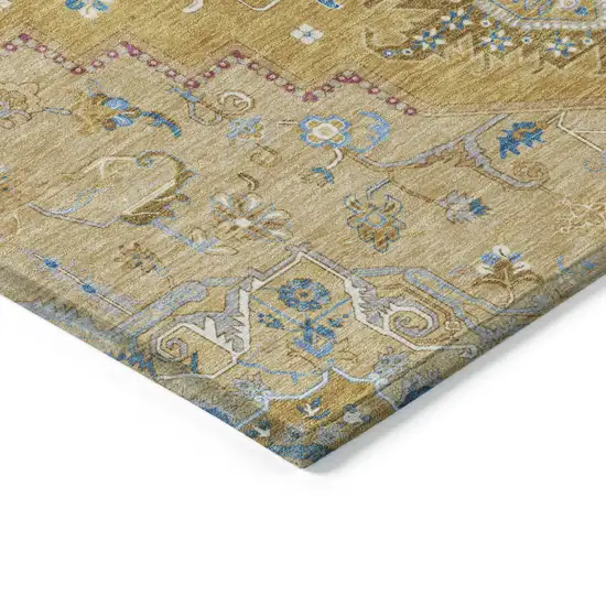 Gold Beige And Blue Oriental Washable Indoor Outdoor Area Rug Photo 4