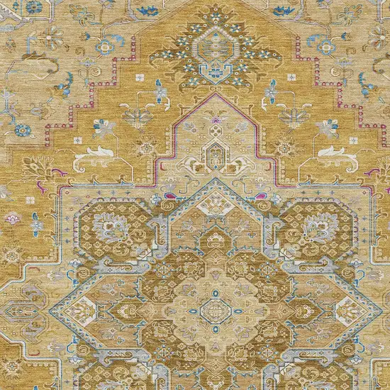 Gold Beige And Blue Oriental Washable Indoor Outdoor Area Rug Photo 7