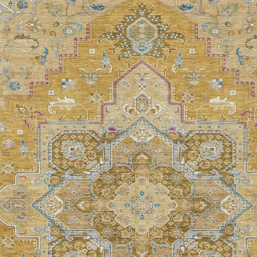 Gold Beige And Blue Oriental Washable Indoor Outdoor Area Rug Photo 7