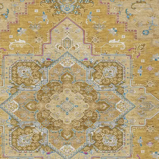 Gold Beige And Blue Oriental Washable Indoor Outdoor Area Rug Photo 7