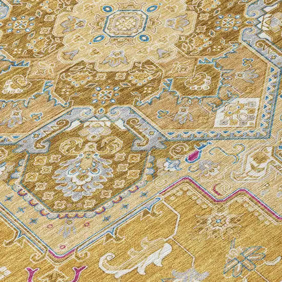 Gold Beige And Blue Oriental Washable Indoor Outdoor Area Rug Photo 5