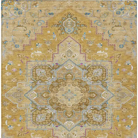 Gold Beige And Blue Oriental Washable Indoor Outdoor Area Rug Photo 7