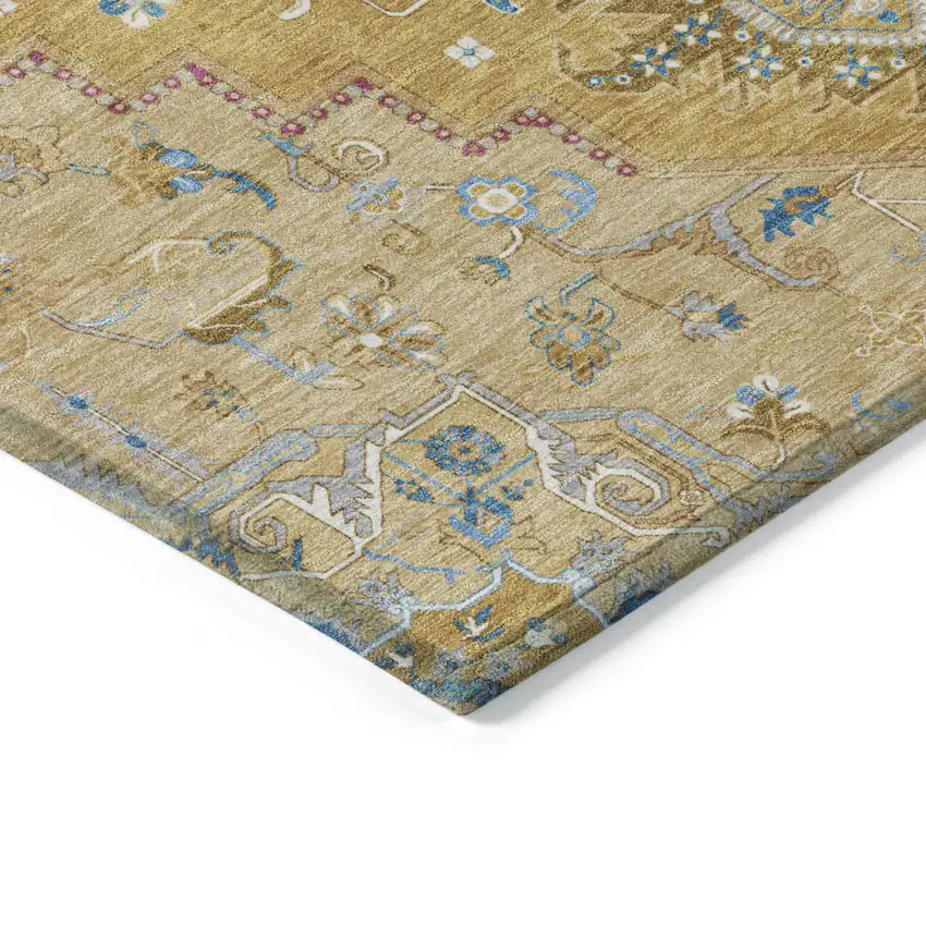 Gold Beige And Blue Oriental Washable Indoor Outdoor Area Rug Photo 4