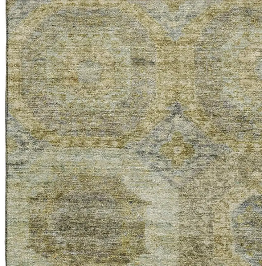 Gold Beige And Brown Abstract Geometric Washable Area Rug With UV Protection Photo 4