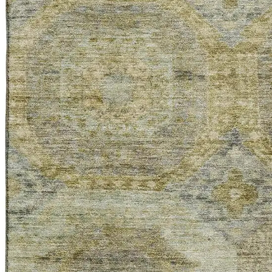 Gold Beige And Brown Abstract Geometric Washable Area Rug With UV Protection Photo 3