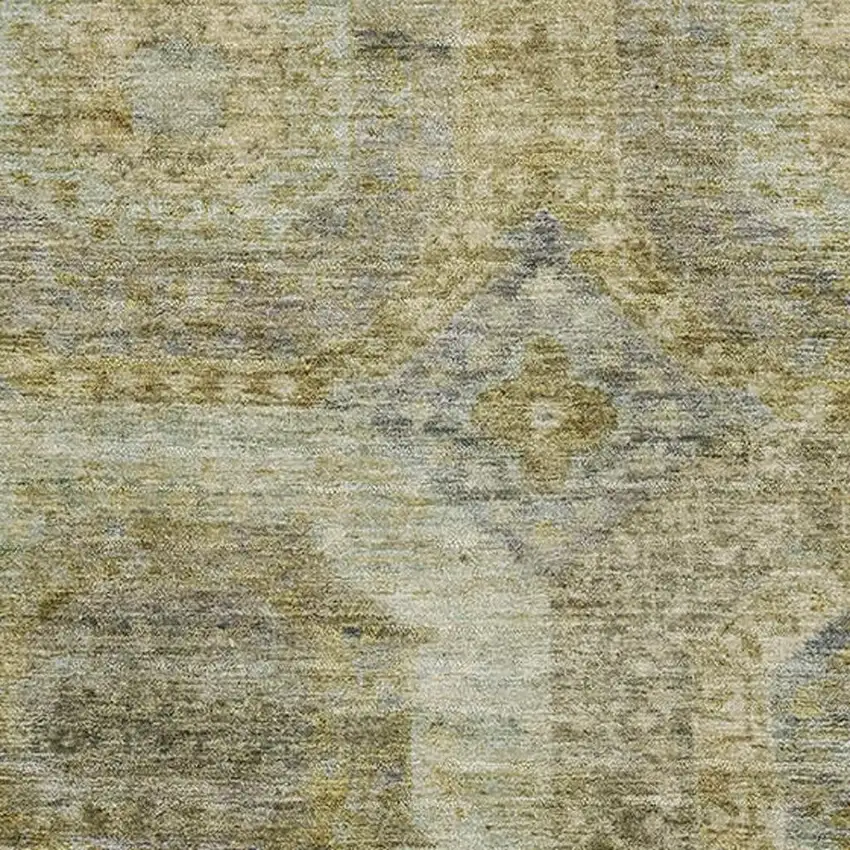 Gold Beige And Brown Abstract Geometric Washable Area Rug With UV Protection Photo 3