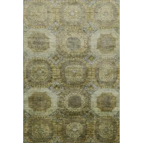 Gold Beige And Brown Abstract Geometric Washable Area Rug With UV Protection Photo 1