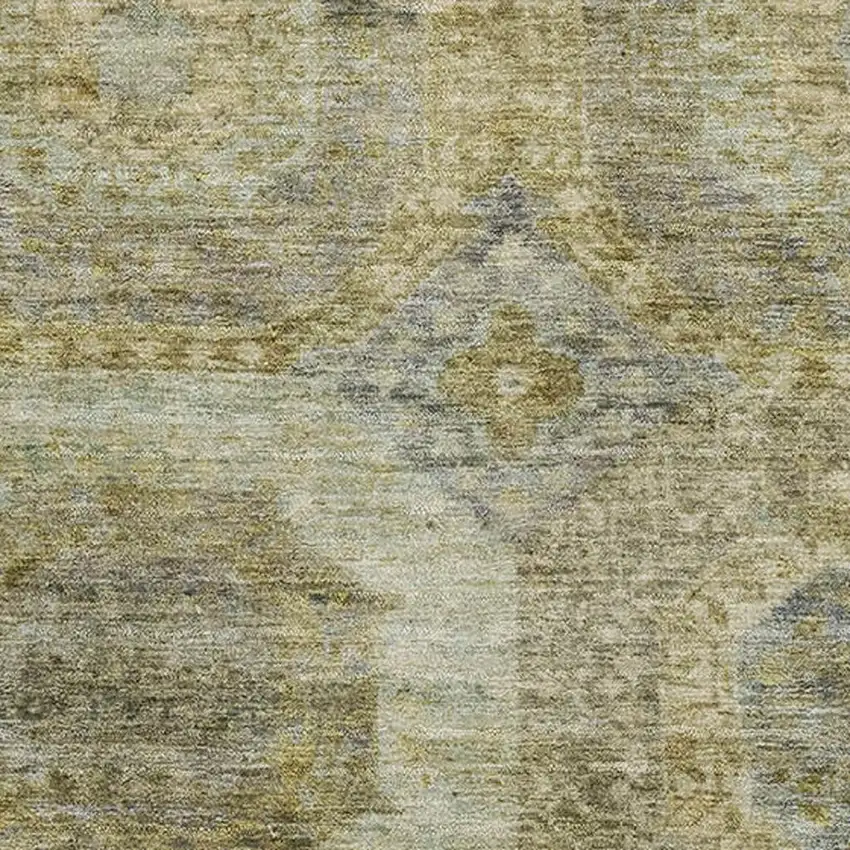 Gold Beige And Brown Abstract Geometric Washable Area Rug With UV Protection Photo 3