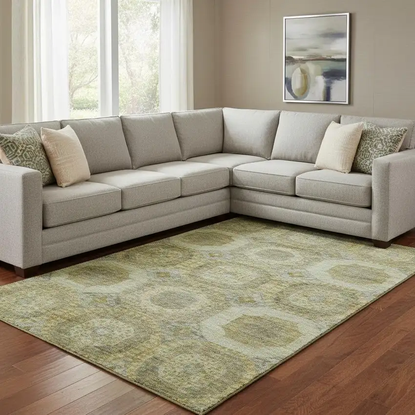 Gold Beige And Brown Abstract Geometric Washable Area Rug With UV Protection Photo 2