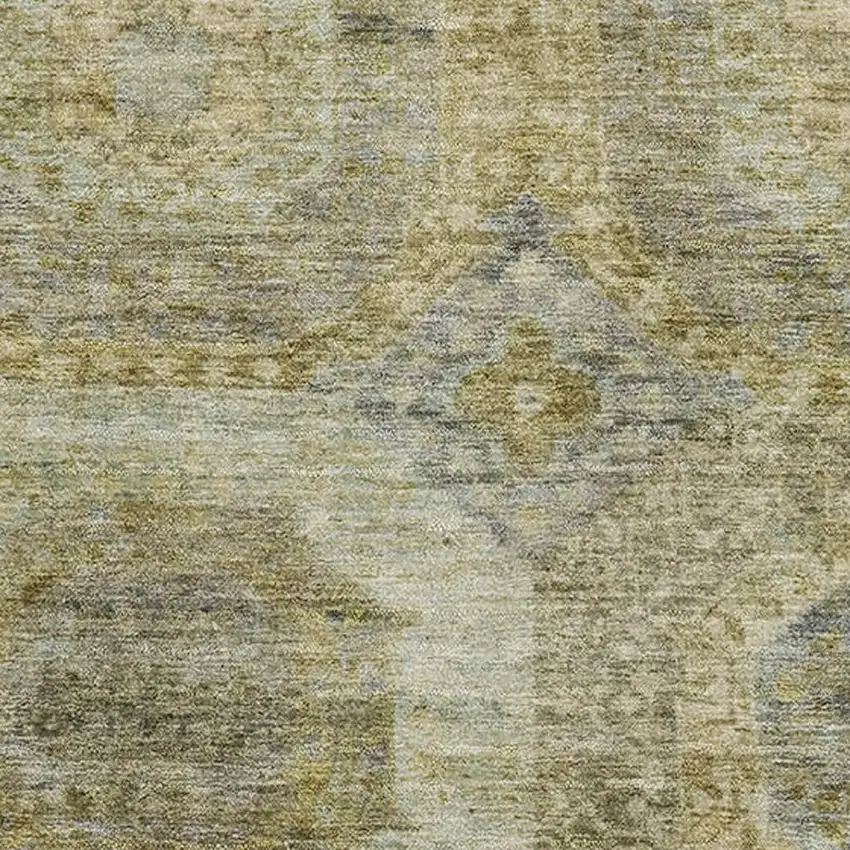 Gold Beige And Brown Abstract Geometric Washable Area Rug With UV Protection Photo 3