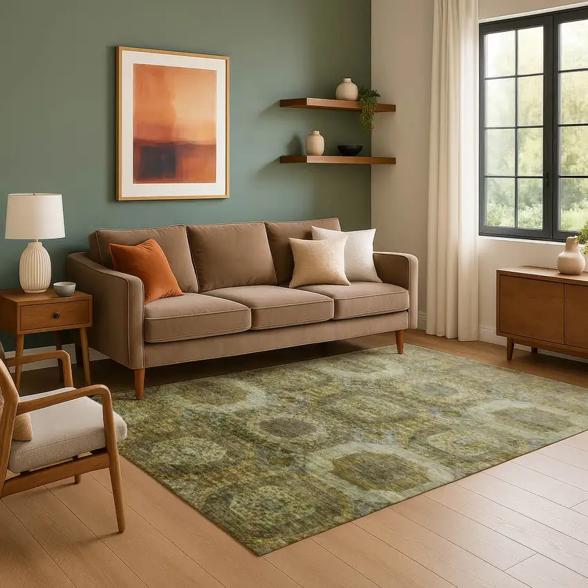 Gold Beige And Brown Abstract Geometric Washable Area Rug With UV Protection Photo 6