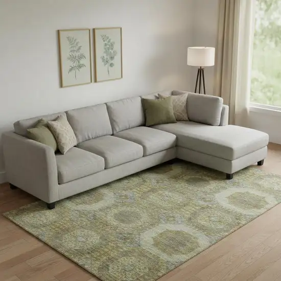 Gold Beige And Brown Abstract Geometric Washable Area Rug With UV Protection Photo 2