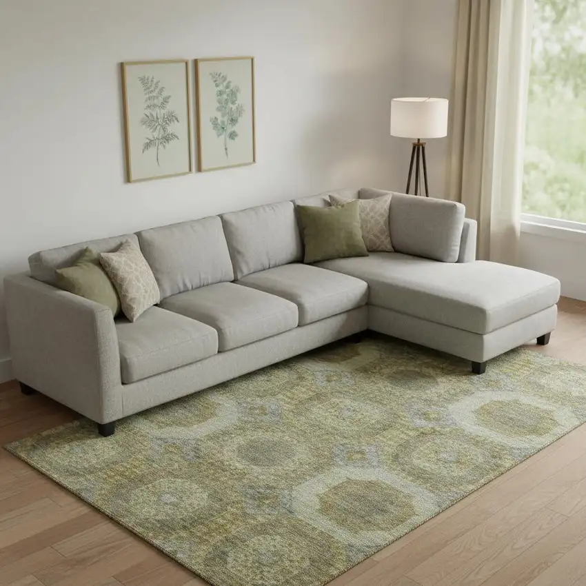 Gold Beige And Brown Abstract Geometric Washable Area Rug With UV Protection Photo 2