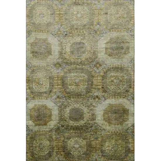 Gold Beige And Brown Abstract Geometric Washable Area Rug With UV Protection Photo 4