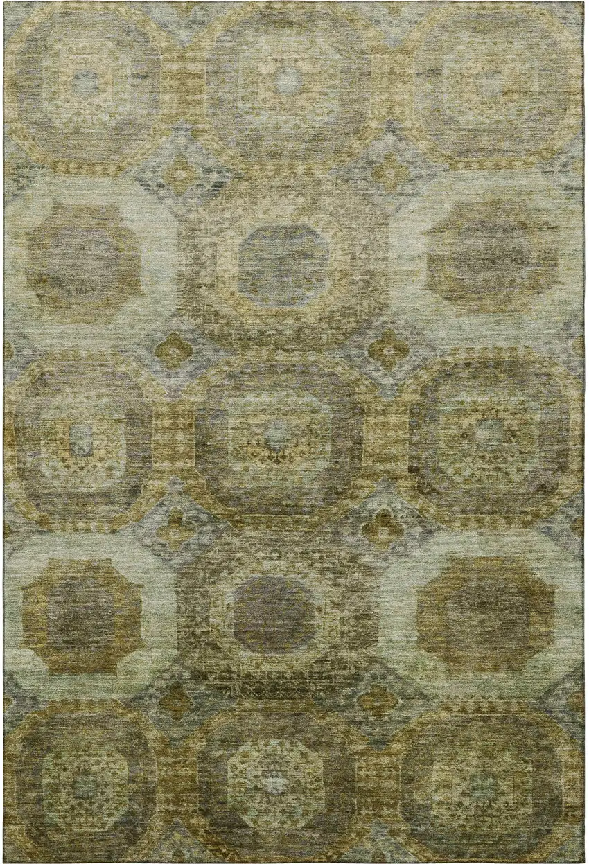 Gold Beige And Brown Abstract Geometric Washable Area Rug With UV Protection Photo 4