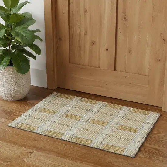 Gold Beige And Brown Plaid Washable Area Rug With UV Protection Photo 1