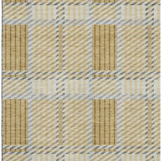 Gold Beige And Brown Plaid Washable Area Rug With UV Protection Photo 2