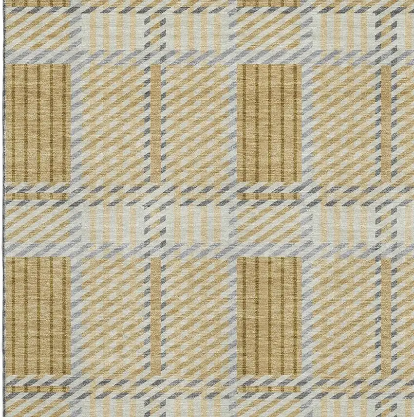 Gold Beige And Brown Plaid Washable Area Rug With UV Protection Photo 2