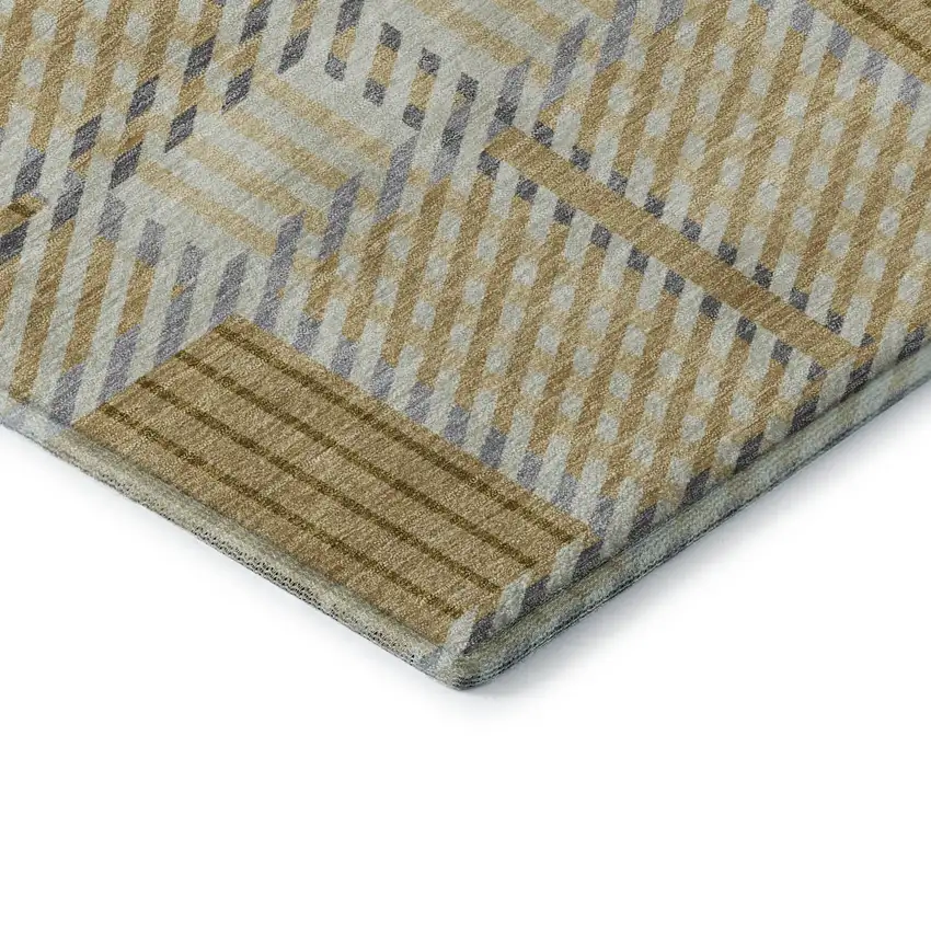Gold Beige And Brown Plaid Washable Area Rug With UV Protection Photo 7