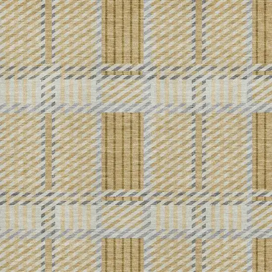 Gold Beige And Brown Plaid Washable Area Rug With UV Protection Photo 3