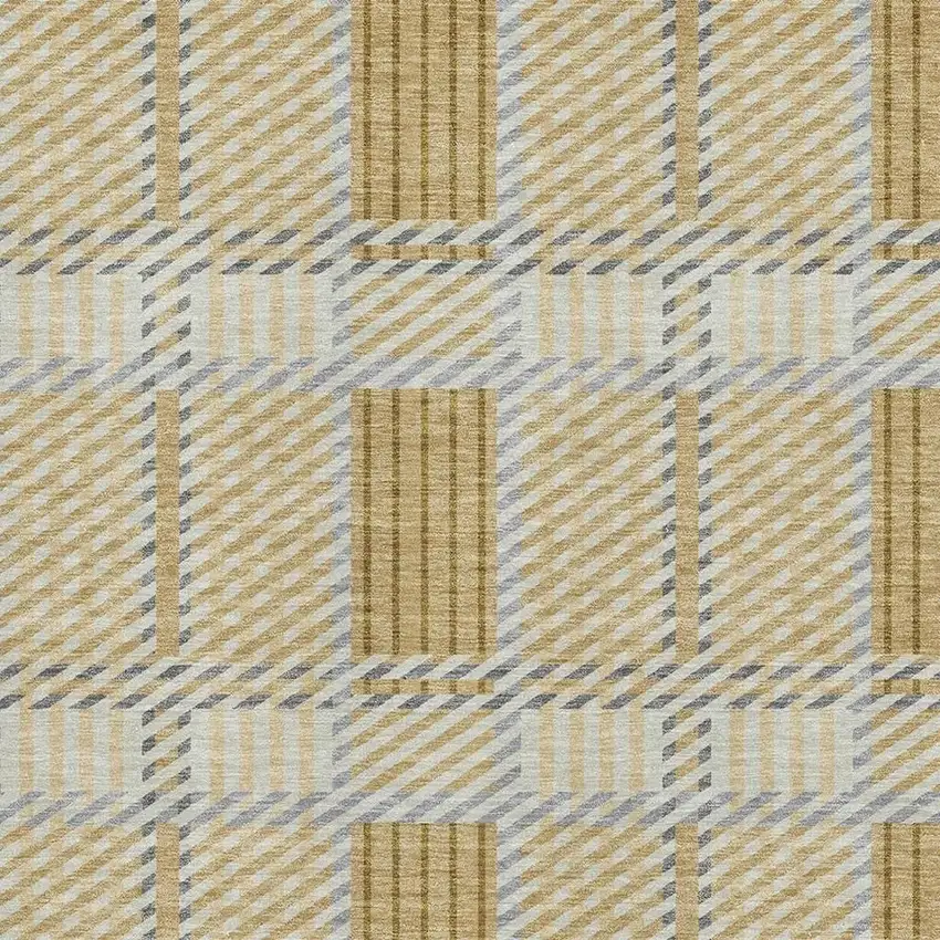 Gold Beige And Brown Plaid Washable Area Rug With UV Protection Photo 3