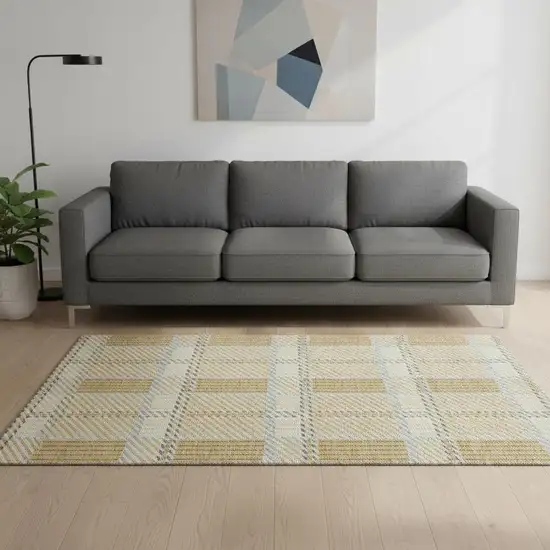 Gold Beige And Brown Plaid Washable Area Rug With UV Protection Photo 2