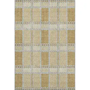 Photo of Gold Beige And Brown Plaid Washable Area Rug With UV Protection