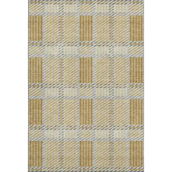 Gold Beige And Brown Plaid Washable Area Rug With UV Protection Photo 1