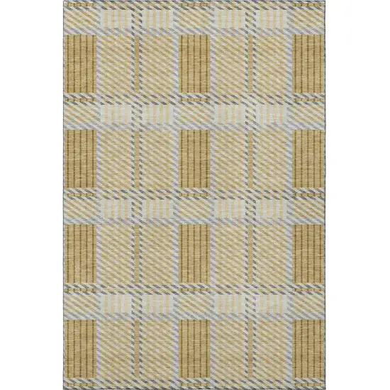 Gold Beige And Brown Plaid Washable Area Rug With UV Protection Photo 3
