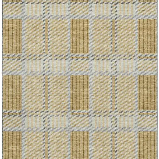 Gold Beige And Brown Plaid Washable Area Rug With UV Protection Photo 2