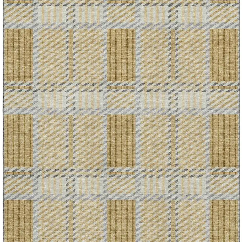 Gold Beige And Brown Plaid Washable Area Rug With UV Protection Photo 2