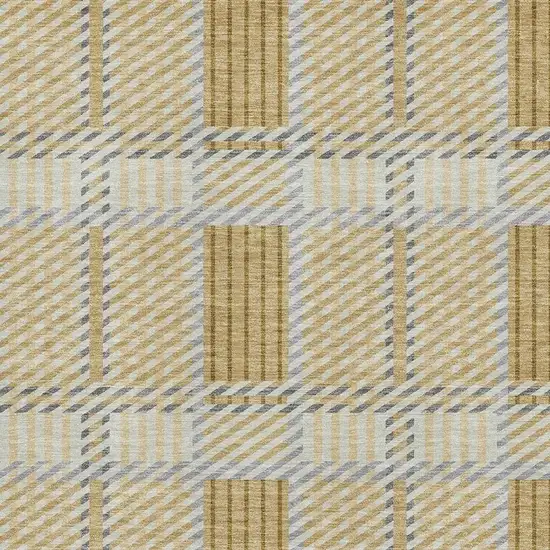 Gold Beige And Brown Plaid Washable Area Rug With UV Protection Photo 2
