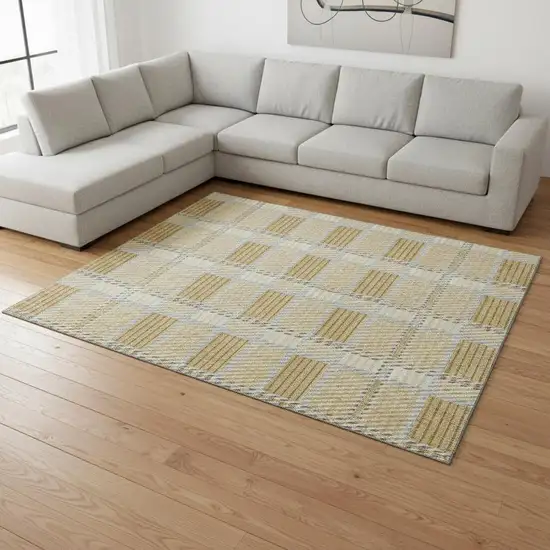 Gold Beige And Brown Plaid Washable Area Rug With UV Protection Photo 2