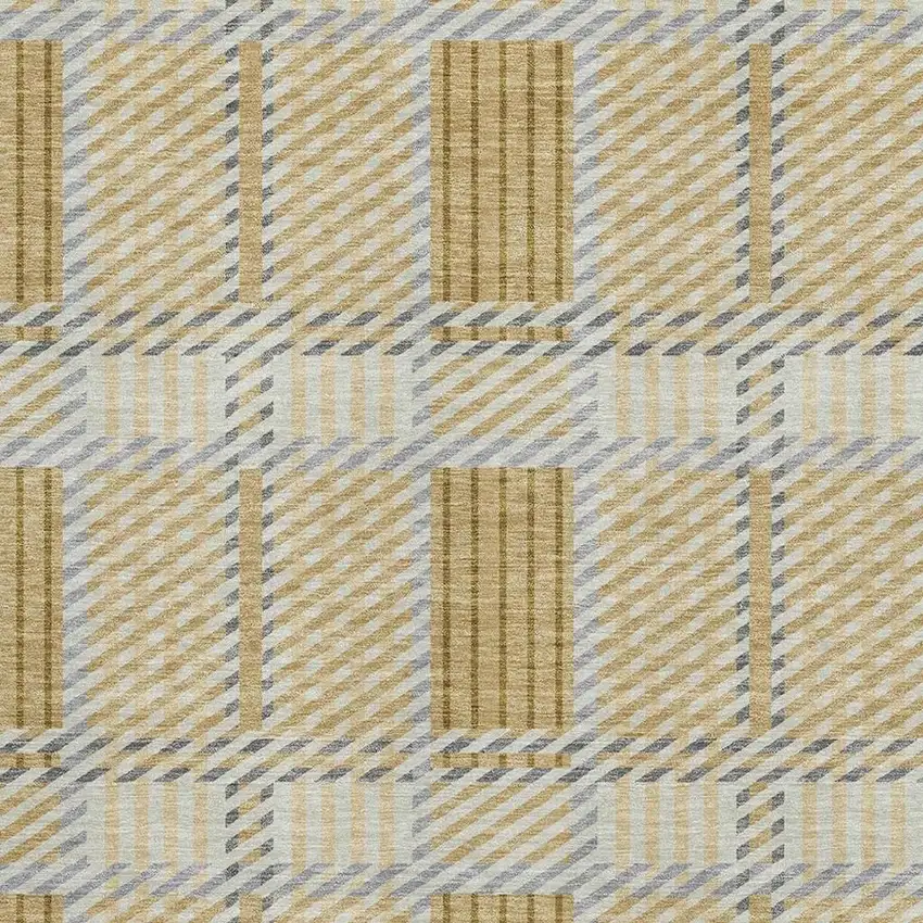 Gold Beige And Brown Plaid Washable Area Rug With UV Protection Photo 2