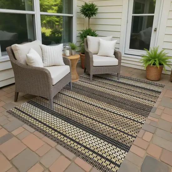Gold Beige And Copper Striped Washable Indoor Outdoor Area Rug Photo 4