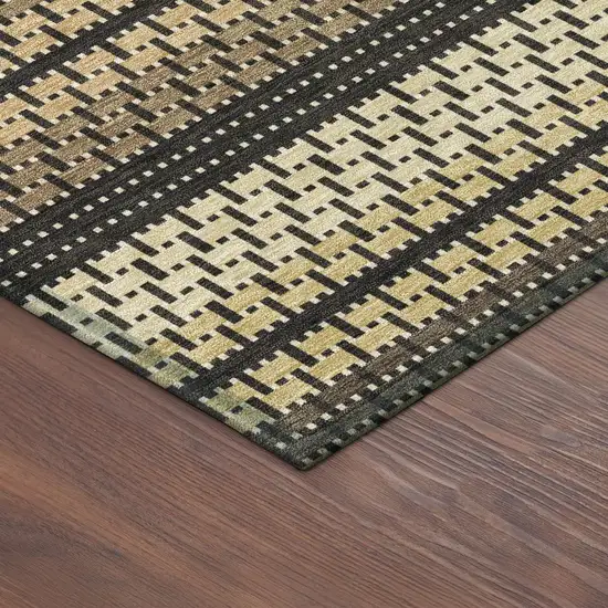Gold Beige And Copper Striped Washable Indoor Outdoor Area Rug Photo 5