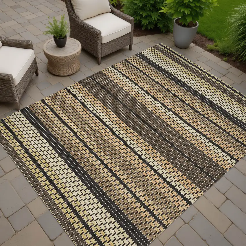 Gold Beige And Copper Striped Washable Indoor Outdoor Area Rug Photo 6