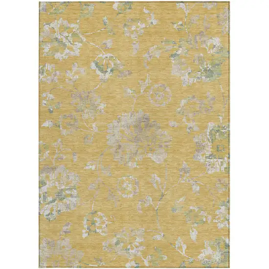 Gold Beige And Fern Green Floral Washable Indoor Outdoor Area Rug Photo 7